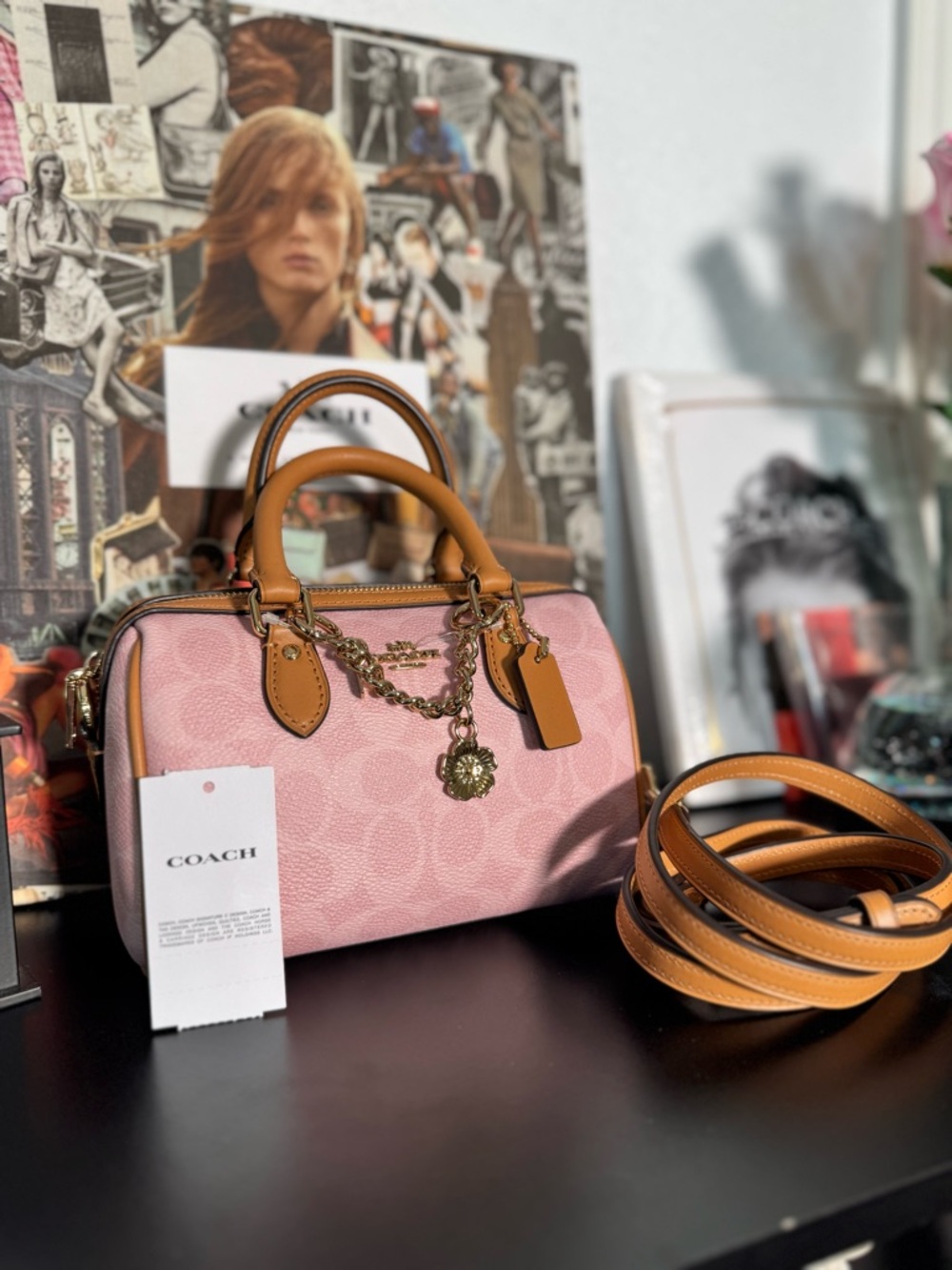 Coach Powder Pink Mini Rowan Sig with Tan Trim - Picture 4 of 7